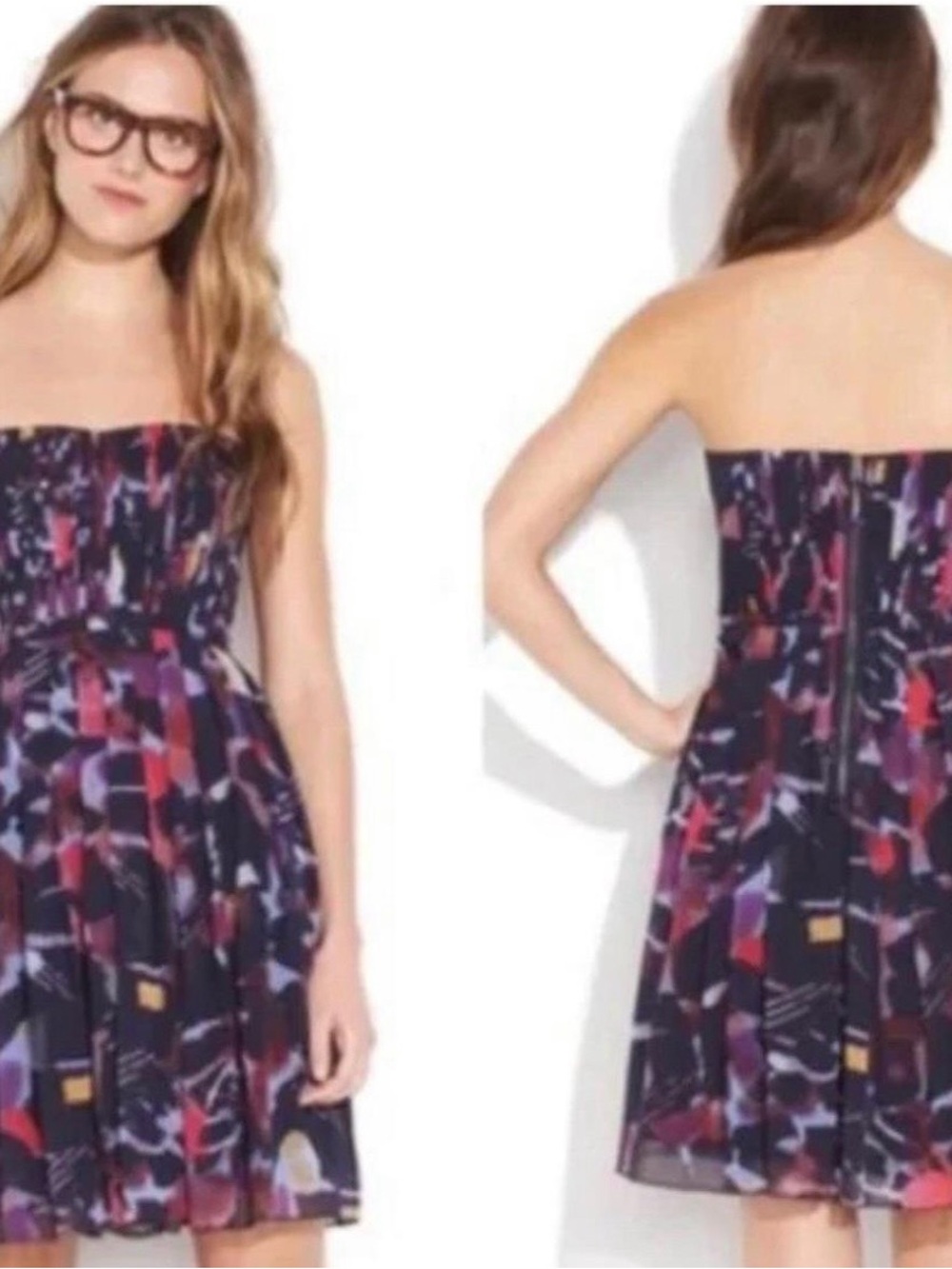 Madewell Broadway & Broome Strapless Floral Print A-Line Dress - Navy & Pink